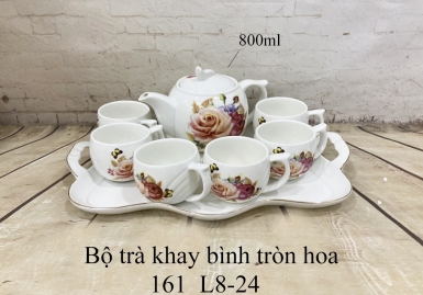 Bộ trà khay bình tròn hoa